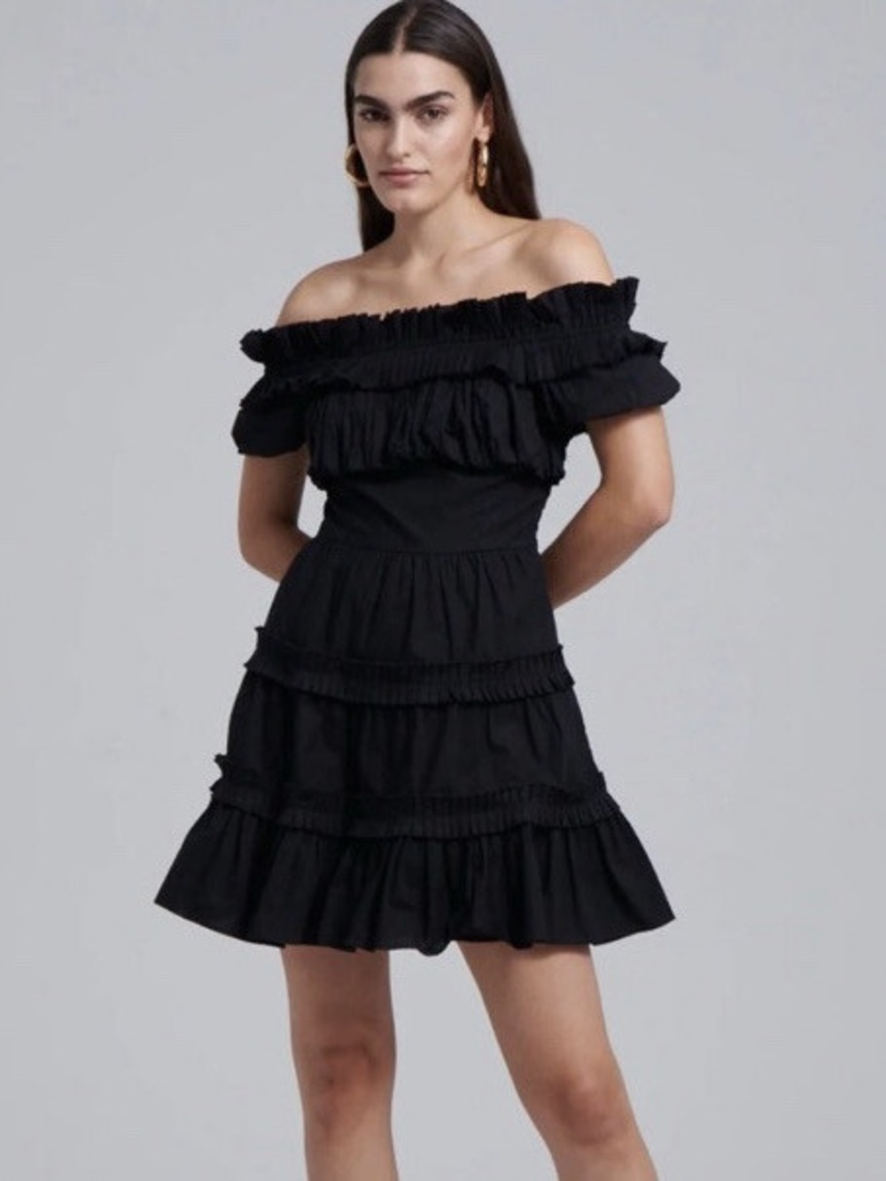 Love the Label Rosaline Black Off The Shoulder Ruffle Dress